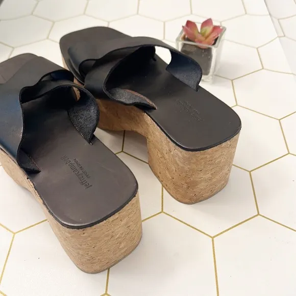 NEW Jeffrey Campbell Itzelia Black leather cork platform wedge sandals women 8-9
