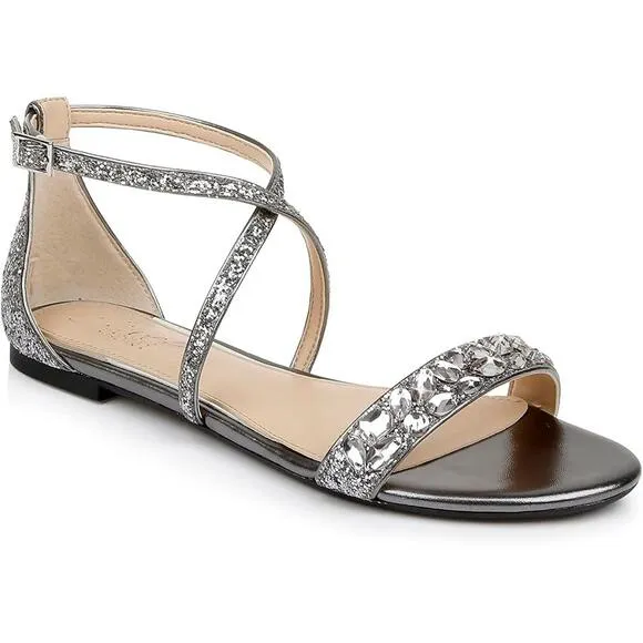 NEW Jewel By Badgley Mischka Sandal Dress Osome Rhinestones Ankle Strap Silver