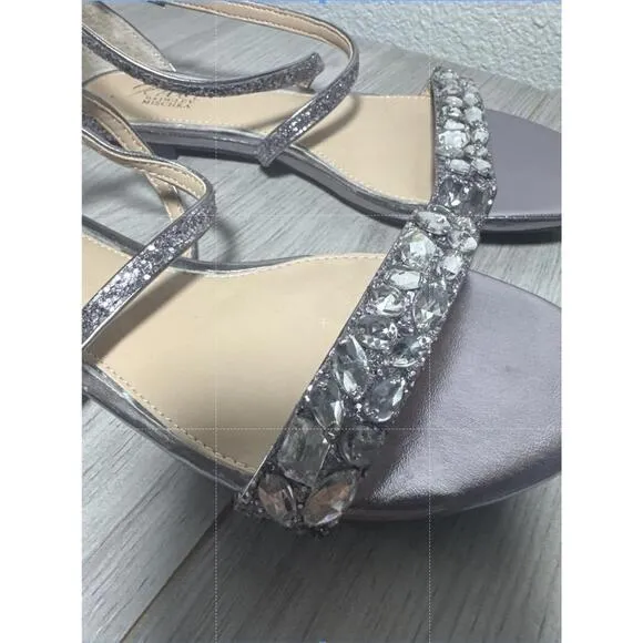 NEW Jewel By Badgley Mischka Sandal Dress Osome Rhinestones Ankle Strap Silver