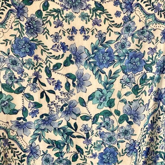 NEW Johnny Was Leilani Mini Dress Linen Blue Floral Embroidered Neck Size XS/S