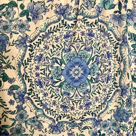 NEW Johnny Was Leilani Mini Dress Linen Blue Floral Embroidered Neck Size XS/S