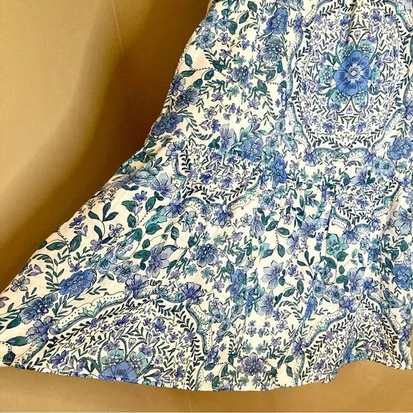 NEW Johnny Was Leilani Mini Dress Linen Blue Floral Embroidered Neck Size XS/S