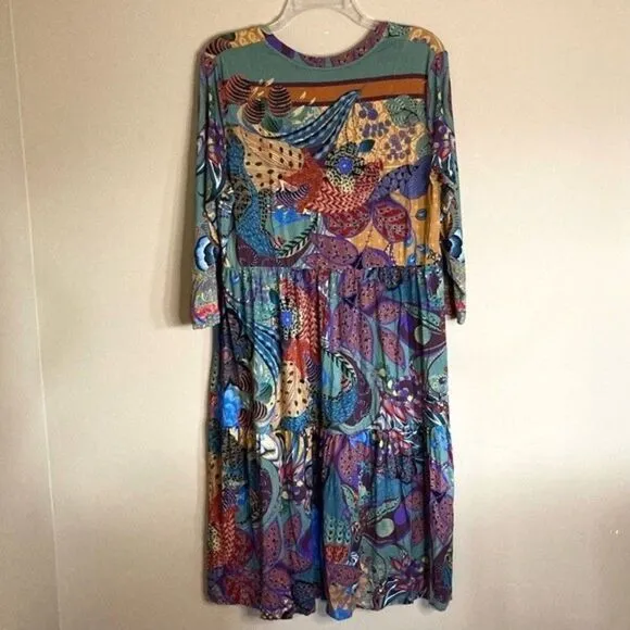 NEW Johnny Was Madison Vibrant 3/4 Sleeve Tiered Dress in Soft Knit Size S