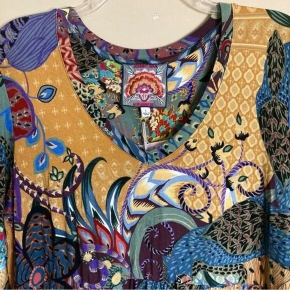 NEW Johnny Was Madison Vibrant 3/4 Sleeve Tiered Dress in Soft Knit Size S