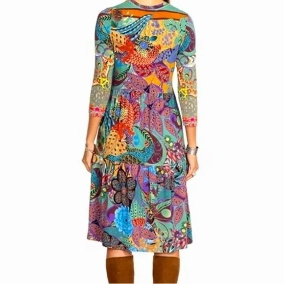 NEW Johnny Was Madison Vibrant 3/4 Sleeve Tiered Dress in Soft Knit Size S