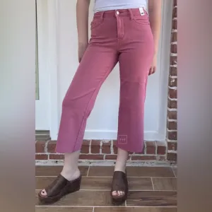 NEW! Judy Blue Denim High Waist Cropped Wide Leg Jeans Rose JB88983 with raw hem