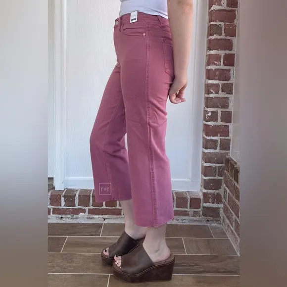 NEW! Judy Blue Denim High Waist Cropped Wide Leg Jeans Rose JB88983 with raw hem