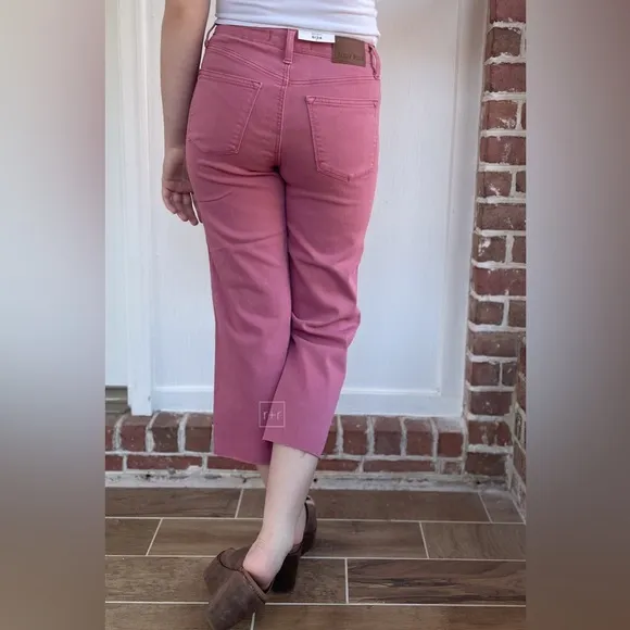 NEW! Judy Blue Denim High Waist Cropped Wide Leg Jeans Rose JB88983 with raw hem