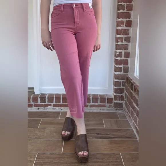 NEW! Judy Blue Denim High Waist Cropped Wide Leg Jeans Rose JB88983 with raw hem