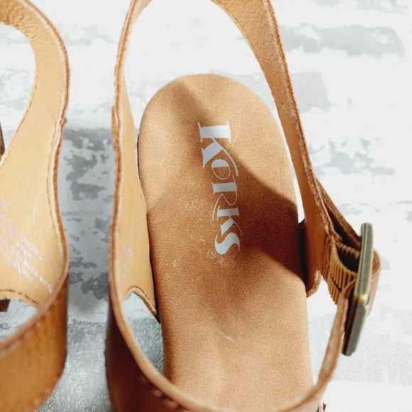 NEW Kork-Ease Natalia White/Brown Slingback Platform Crochet Sandals A541