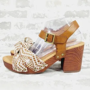 NEW Kork-Ease Natalia White/Brown Slingback Platform Crochet Sandals A541