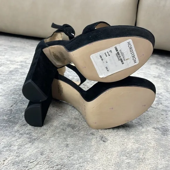 New L’Agence Cecile Suede Ankle Strap Sandals Heels Platform Black Sz 37