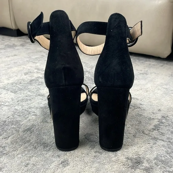 New L’Agence Cecile Suede Ankle Strap Sandals Heels Platform Black Sz 37