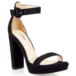 New L’Agence Cecile Suede Ankle Strap Sandals Heels Platform Black Sz 37
