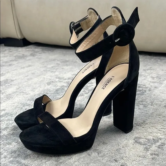 New L’Agence Cecile Suede Ankle Strap Sandals Heels Platform Black Sz 37
