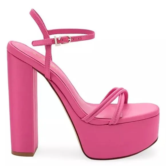 NEW Larroude Annie 140MM Pink Satin Platform Sandals 10