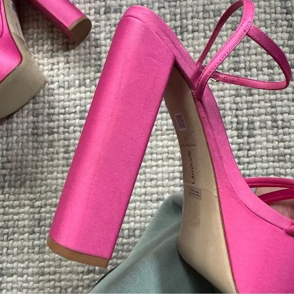 NEW Larroude Annie 140MM Pink Satin Platform Sandals 10