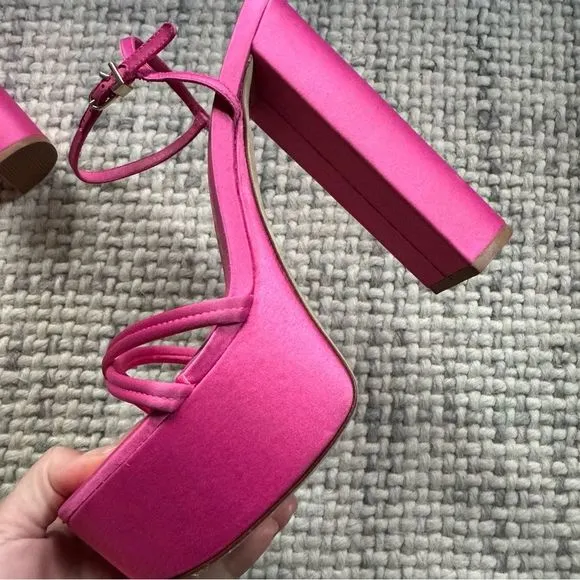 NEW Larroude Annie 140MM Pink Satin Platform Sandals 10