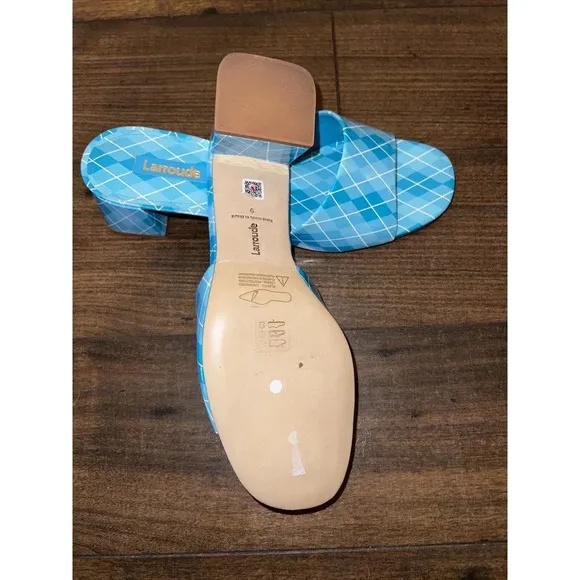 New Larroude ‘Brigitte’ Blue Argyle Print Mule Sandal 9