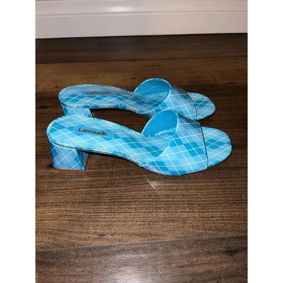 New Larroude ‘Brigitte’ Blue Argyle Print Mule Sandal 9