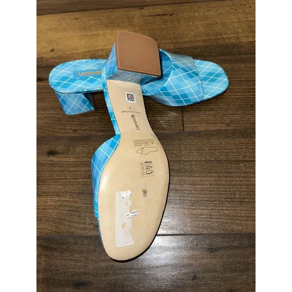 New Larroude ‘Brigitte’ Blue Argyle Print Mule Sandal 9