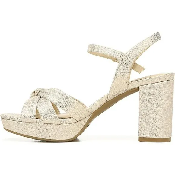 NEW LifeStride Sandals Platform Heels Slingback Lucky Vegan Leather Gold 8.5