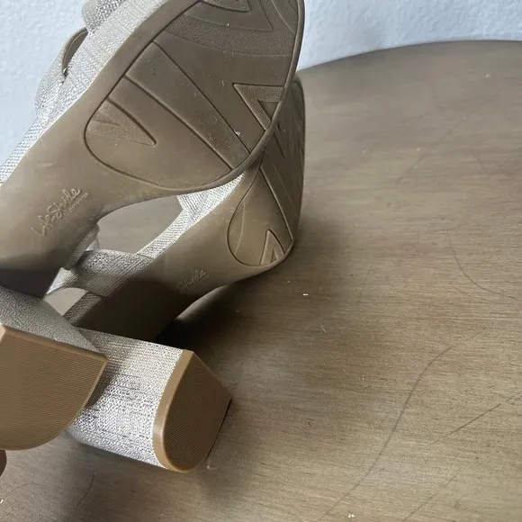 NEW LifeStride Sandals Platform Heels Slingback Lucky Vegan Leather Gold 8.5