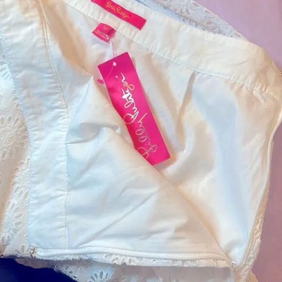 NEW Lilly Pulitzer PIER MIDI SKIRT w SASH Resort White Sunshine EYELET