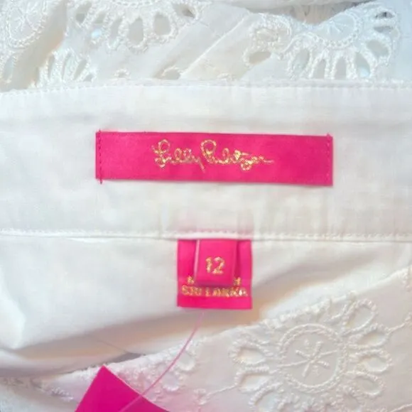 NEW Lilly Pulitzer PIER MIDI SKIRT w SASH Resort White Sunshine EYELET