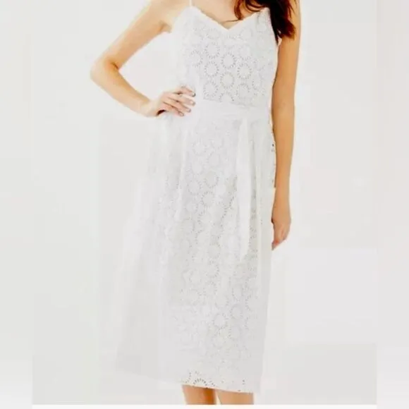NEW Lilly Pulitzer PIER MIDI SKIRT w SASH Resort White Sunshine EYELET
