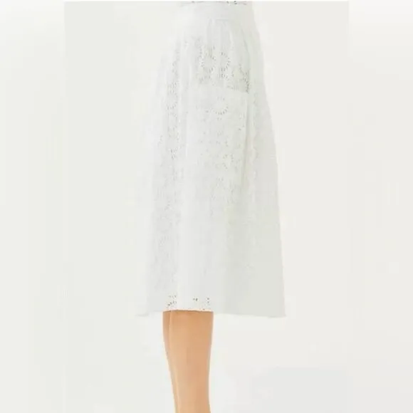 NEW Lilly Pulitzer PIER MIDI SKIRT w SASH Resort White Sunshine EYELET