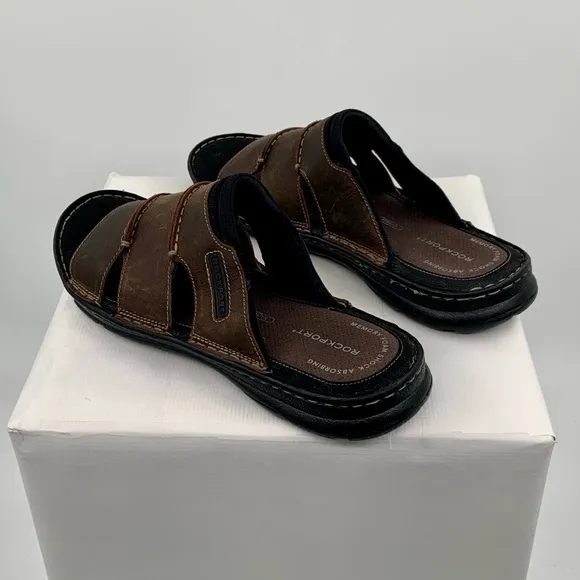 🌹New Listing🌹NWT Rockport Men’s Darwyn Brown Slide Sandals Shoes