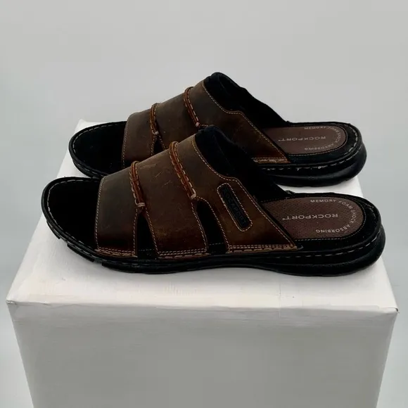 🌹New Listing🌹NWT Rockport Men’s Darwyn Brown Slide Sandals Shoes