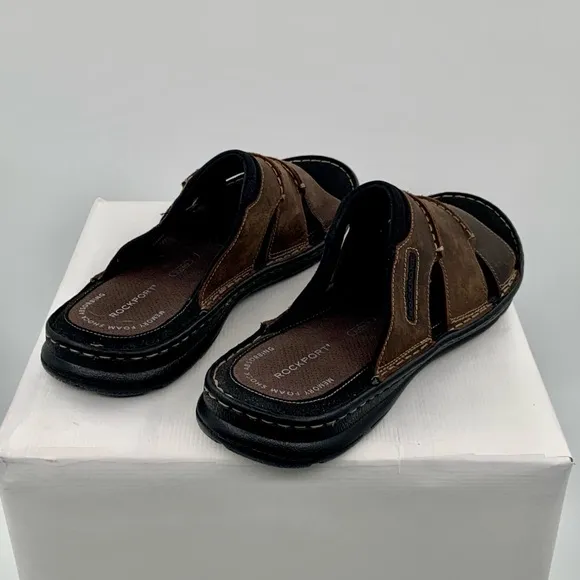 🌹New Listing🌹NWT Rockport Men’s Darwyn Brown Slide Sandals Shoes