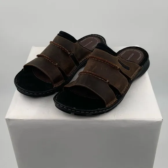 🌹New Listing🌹NWT Rockport Men’s Darwyn Brown Slide Sandals Shoes