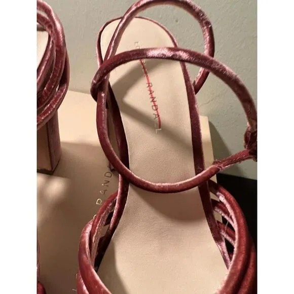 NEW Loeffler Randall Rivka Crushed Velvet Platform Sandals Tea Rose US Size 9 B