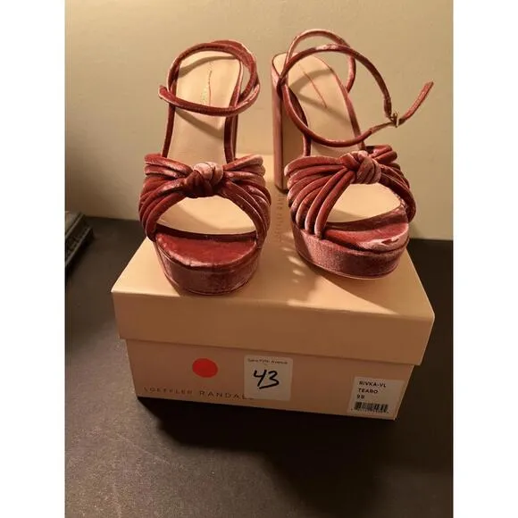 NEW Loeffler Randall Rivka Crushed Velvet Platform Sandals Tea Rose US Size 9 B