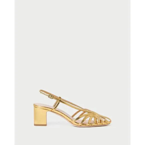 NEW LOEFFLER RANDALL women's priscilla lattice slingback heels in gold