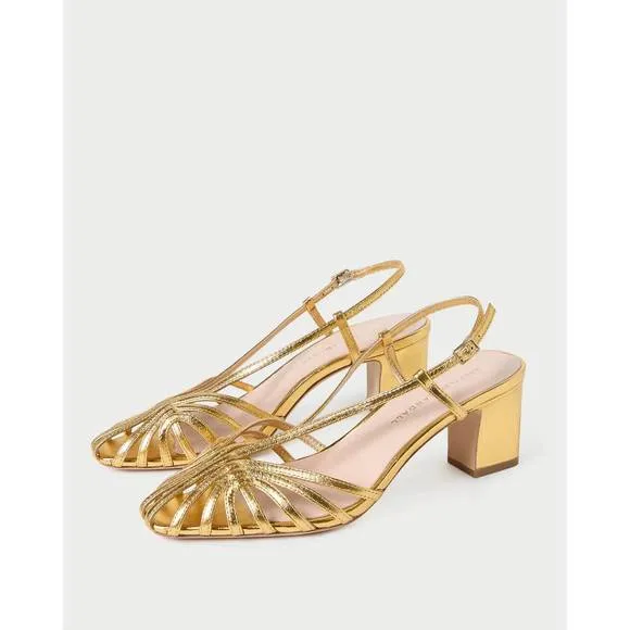 NEW LOEFFLER RANDALL women's priscilla lattice slingback heels in gold