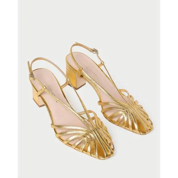 NEW LOEFFLER RANDALL women's priscilla lattice slingback heels in gold