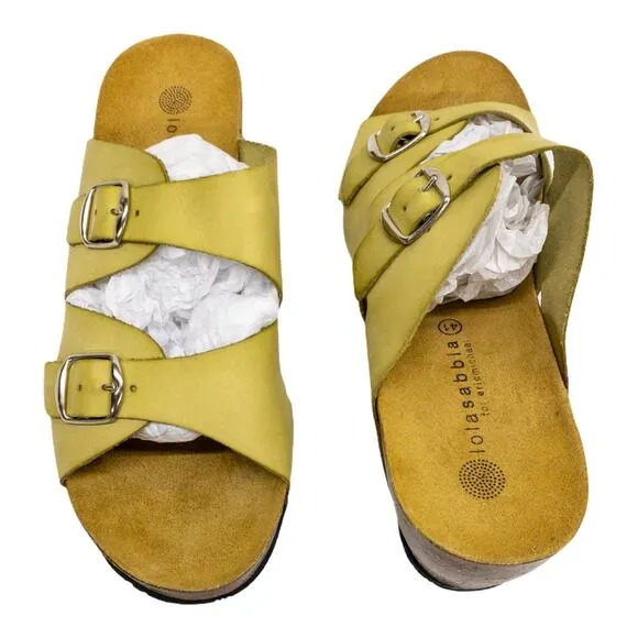 New Lola Sabbia Blake Yellow Leather slide sock sandals EU 41 US 10
