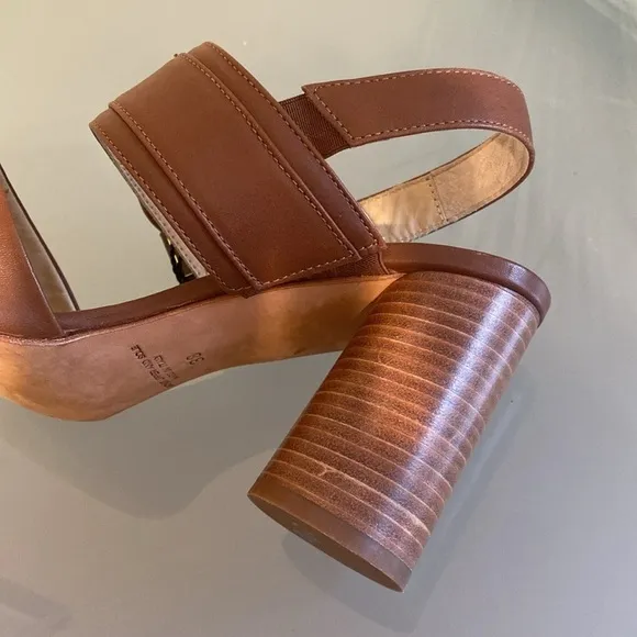 NEW Made in Italy Brown Leather Block Heeled Sandals by Napoleoni Size 8