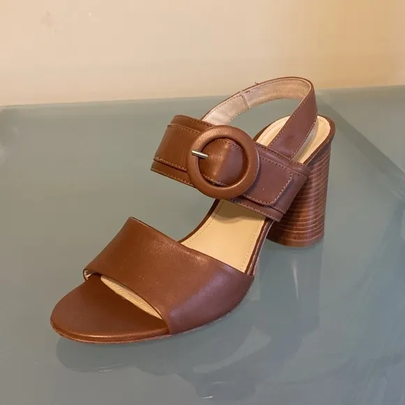 NEW Made in Italy Brown Leather Block Heeled Sandals by Napoleoni Size 8