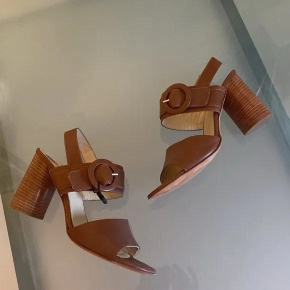 NEW Made in Italy Brown Leather Block Heeled Sandals by Napoleoni Size 8