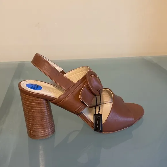 NEW Made in Italy Brown Leather Block Heeled Sandals by Napoleoni Size 8