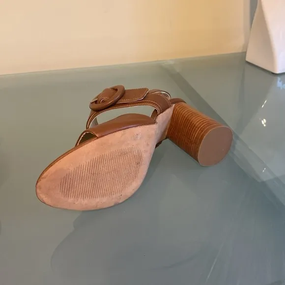 NEW Made in Italy Brown Leather Block Heeled Sandals by Napoleoni Size 8