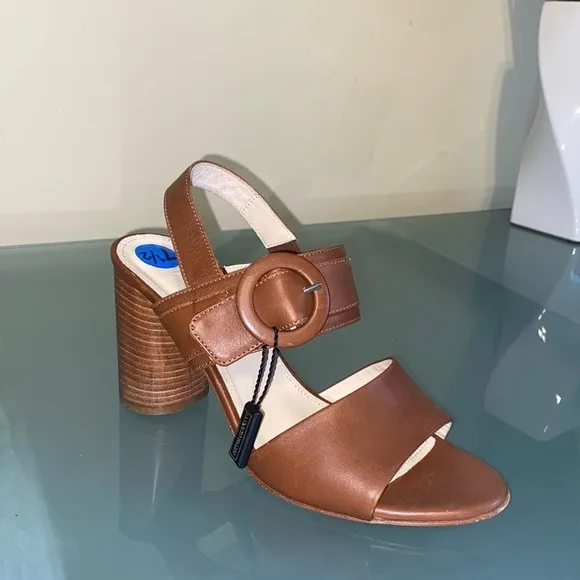 NEW Made in Italy Brown Leather Block Heeled Sandals by Napoleoni Size 8
