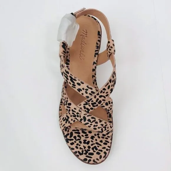 New! Madewell The Alyssa Sandal Leather Leopard Spotted Calf Hair Block Sandals