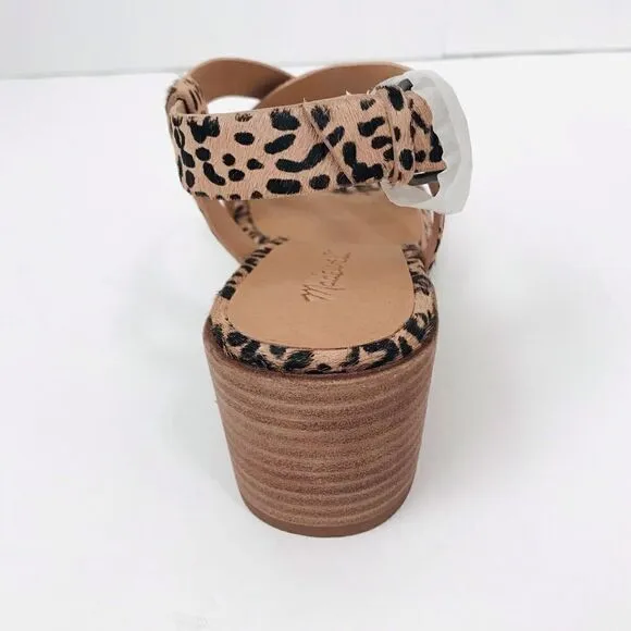 New! Madewell The Alyssa Sandal Leather Leopard Spotted Calf Hair Block Sandals