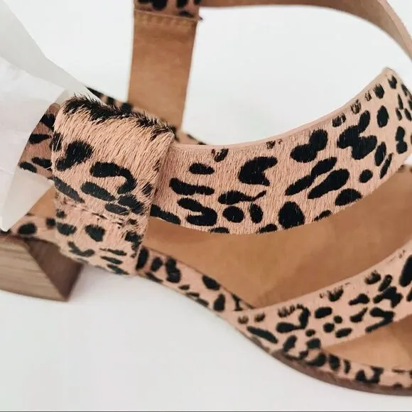 New! Madewell The Alyssa Sandal Leather Leopard Spotted Calf Hair Block Sandals